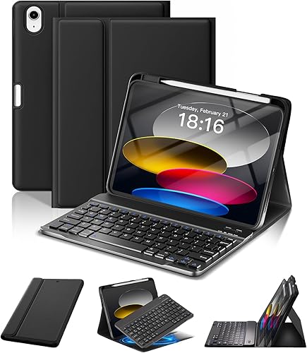 NOKBABO for iPad 11th 10th Generation Case with Keyboard, Magnetic Wireless Detachable Folio case with Pencil Holder, Keyboard for iPad 11th(A16,2025) & ipad 10th Generation(2022) - Black