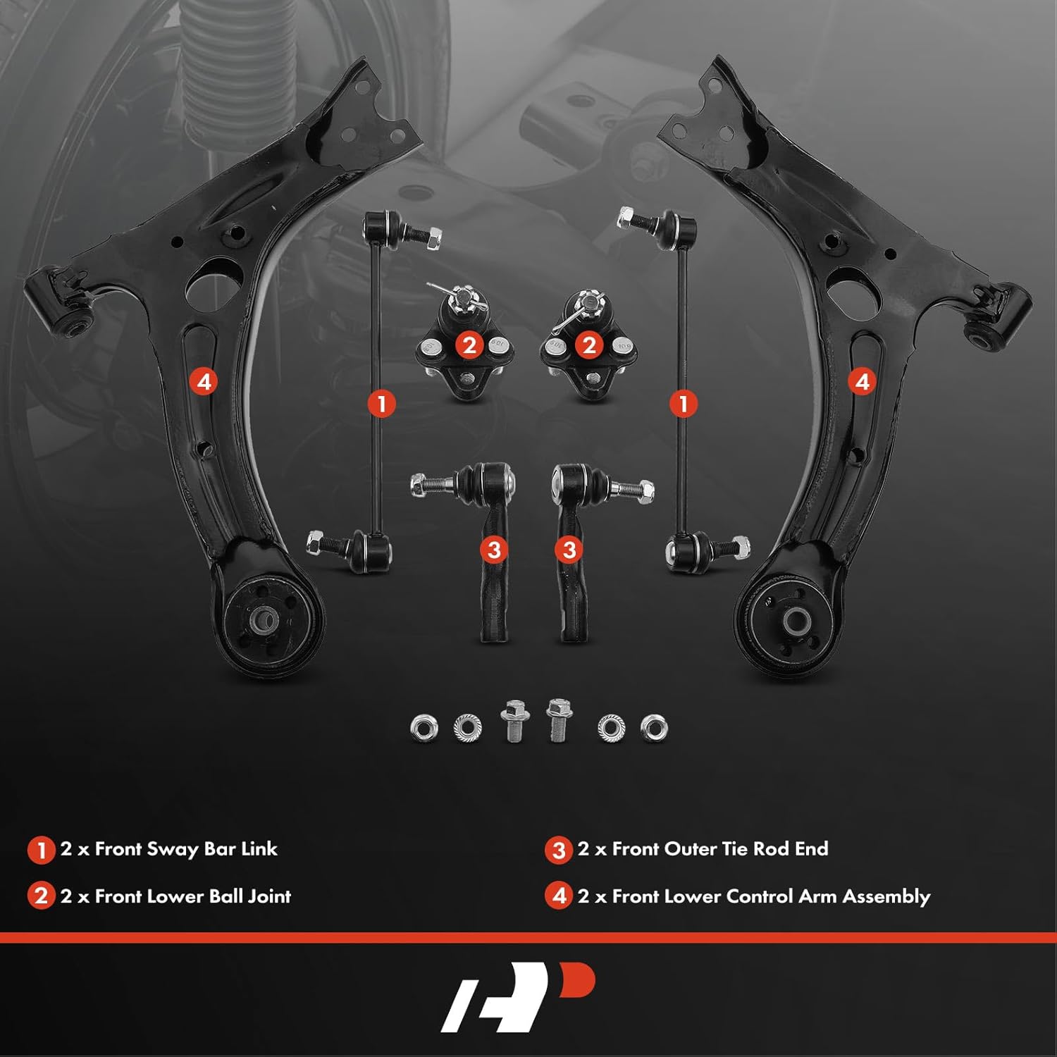 A-Premium Set of 8, Front Lower Control Arm, Sway Bar Link, Lower Ball Joint, Outer Tie Rod End, Compatible with Toyota Celica 2000 2001 2002 2003 2004 2005