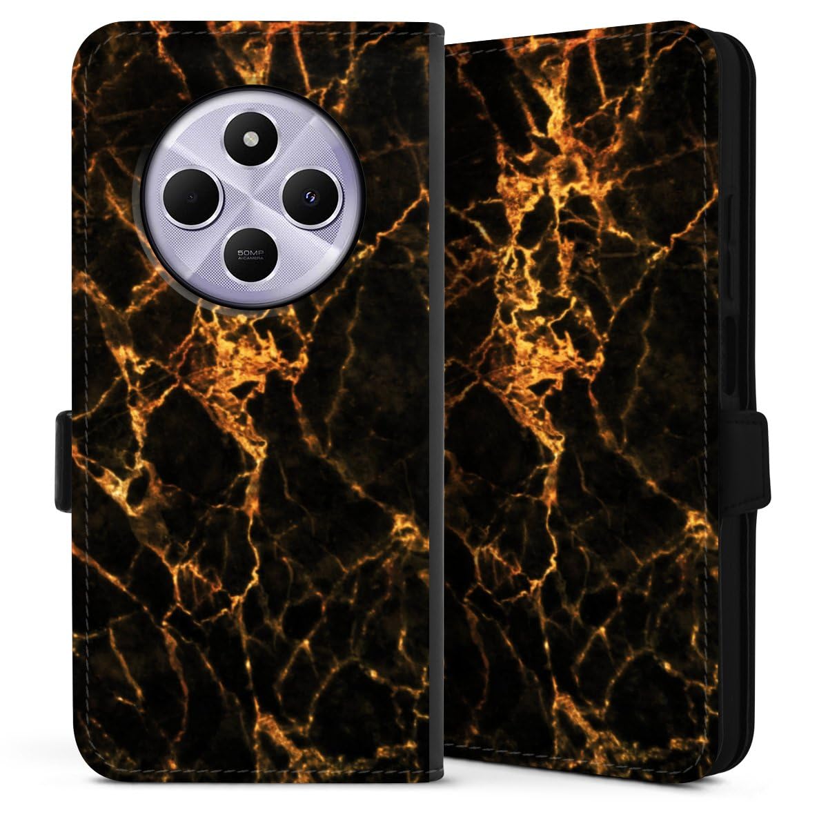 DeinDesign Etui Compatible avec Xiaomi Redmi 14C Etui Folio Etui magnetique Paillettes Look Marbre Or