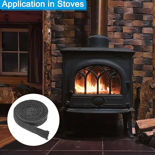 Miniatura 6 de PATIKIL Junta de estufa de madera de 1 x 18 x 73 pulgadas, 2 cuerdas planas de fibra de vidrio de grafito para estufas y puertas de chimenea, color