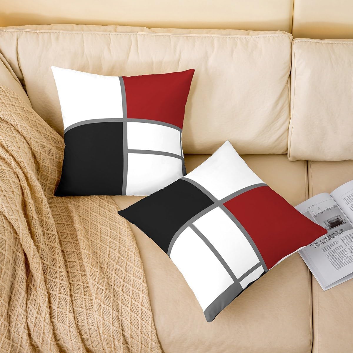 Erosebridal Pack of 2 Black Beige Abstract Throw Pillow Covers Modern Boho Western Aztec Pillow Covers Geometric Stripes Cushion Cases Minimalist Stylish Art Southwestern Decor,22x22 Inch