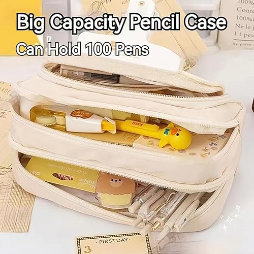 Miniatura 3 de Estuche para lápices de gran capacidad, 3 compartimentos, bolsa grande para lápices, estuche para lápices, organizador de almacenamiento simple,