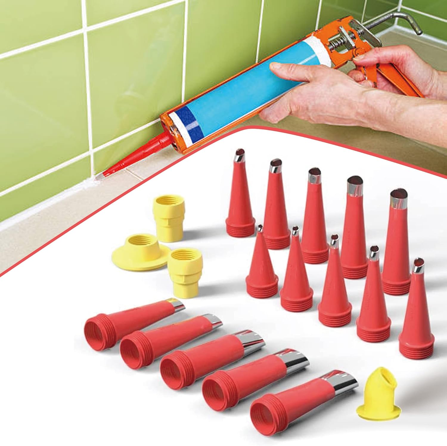 Universal Integrated Rubber Nozzle Tool Kit, Reusable Caulking Nozzle Applicator Finishing Tool