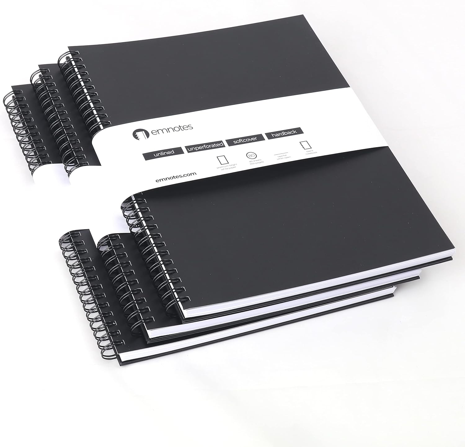 Unruled Notebook, Unlined Blank Paper, 8.5 x 11 Inches, 80 Sheets, Black Softcover (Pack of 3)