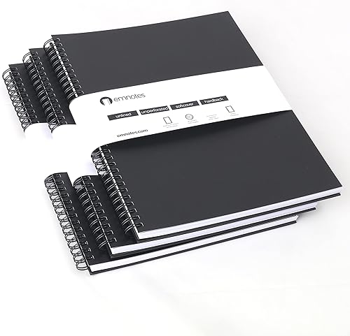 Emnotes Cuaderno sin rayas, papel en blanco sin forro, 8.5 x 11 pulgadas, 80 hojas, tapa blanda negra (paquete de 3)