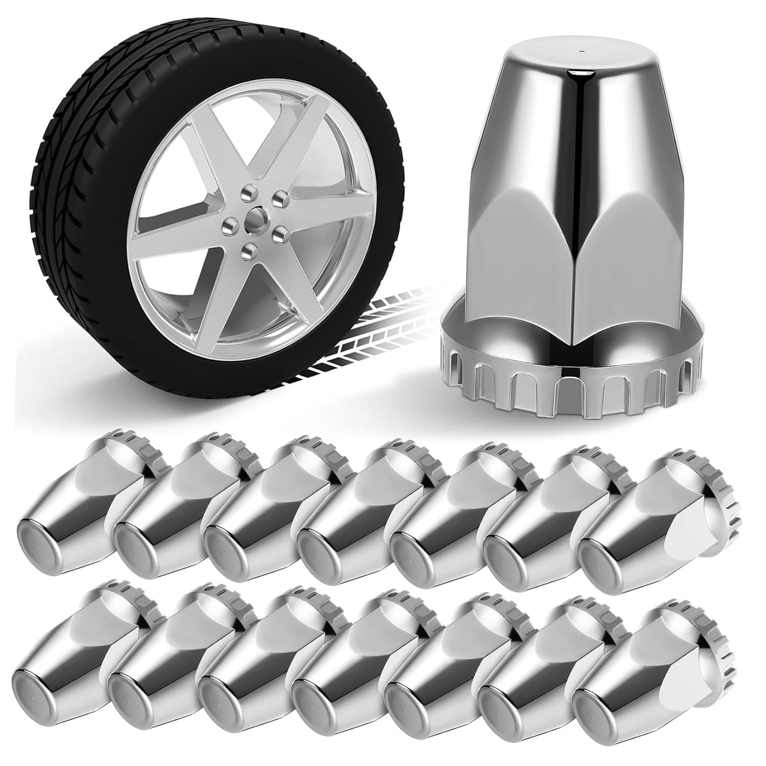 ERINGOGO 20-Piece Chrome Plated Plastic Lug Nut Covers for Semi Trucks Sturdy Wheel Hub Protection Accessories Lug Nut Cover Remover