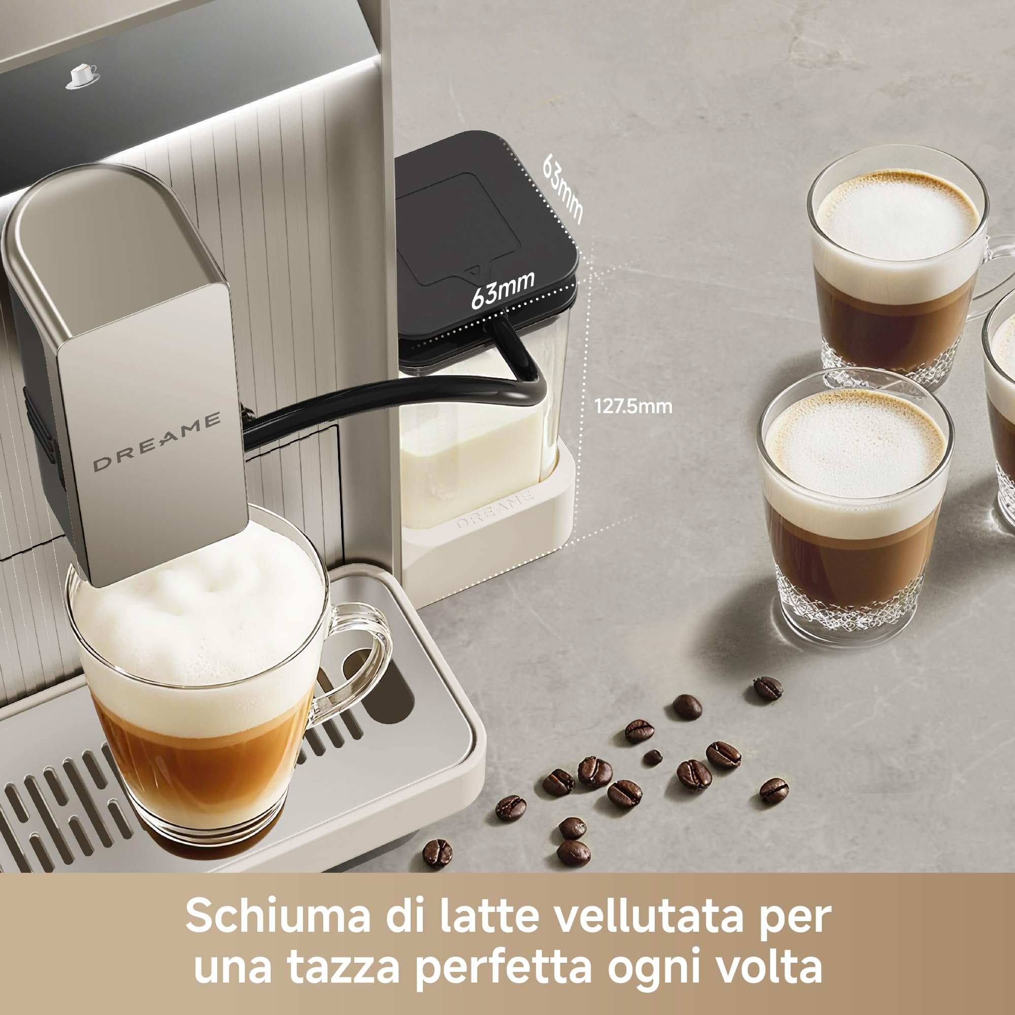 dreame Ecceluxe Slim Macchina da Caffè Espresso Completamente Automatica | Design Sottile 18 cm, Pulizia Facile, 5 Tipi di Caffè, Macinatura a 9 Livelli, Schermo Touch, Schiuma di Latte Vellutata