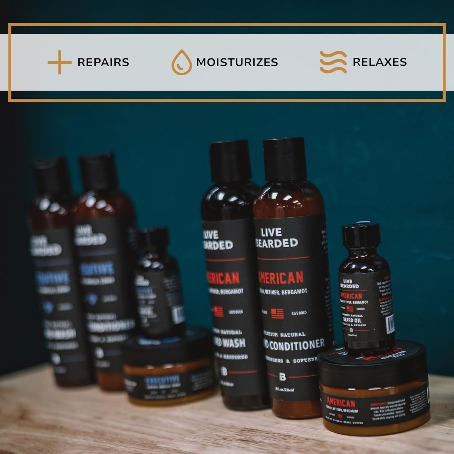 Live Bearded Total Beardsman Kit - Complete Beard Growth Kit for Men - Beard Oil, Butter, Wash, Conditioner, Vitamins, Comb, Brush | Straight Up - Fragrance-Free - Image 3