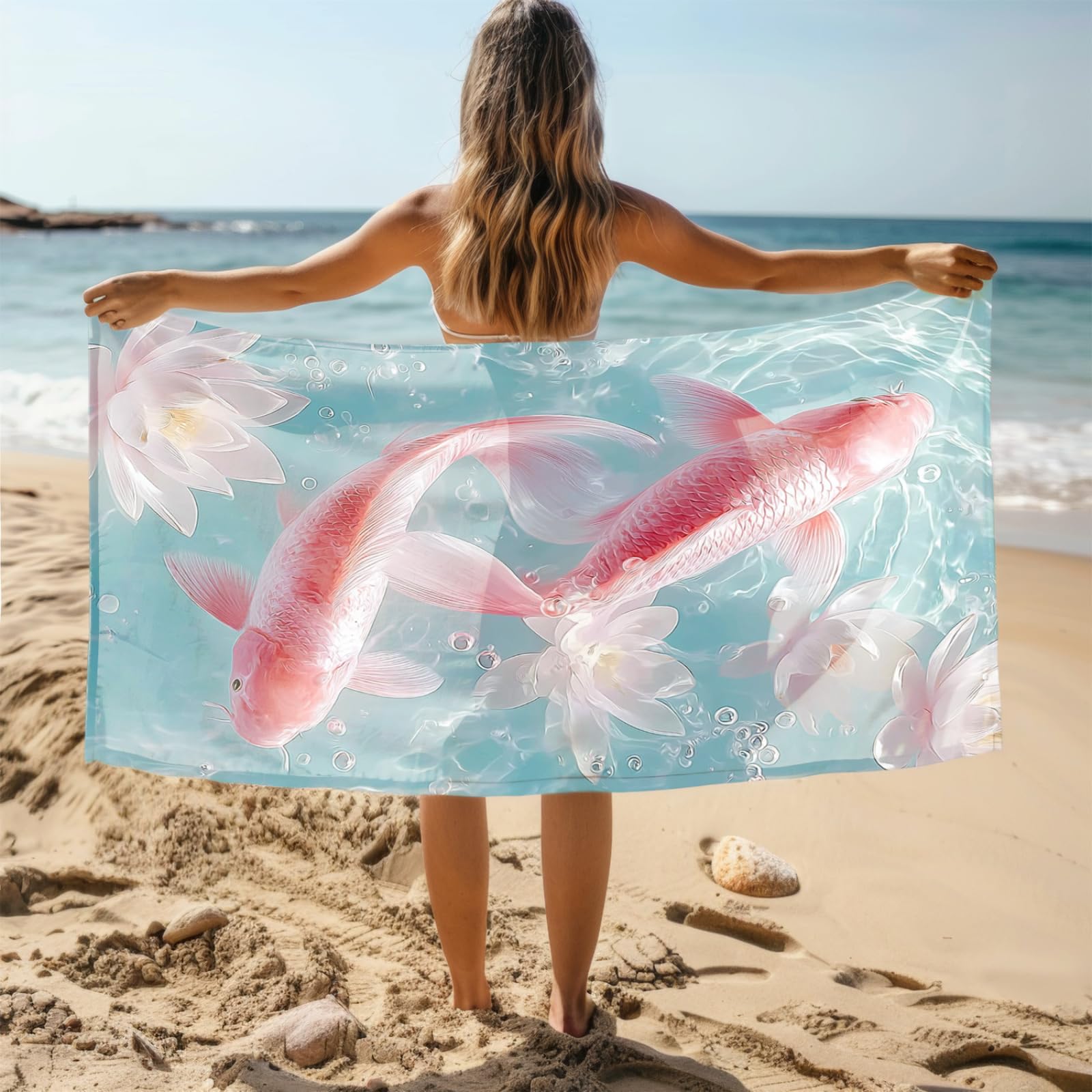 Générique Serviette Microfibre Plage Poisson Bleu Rose