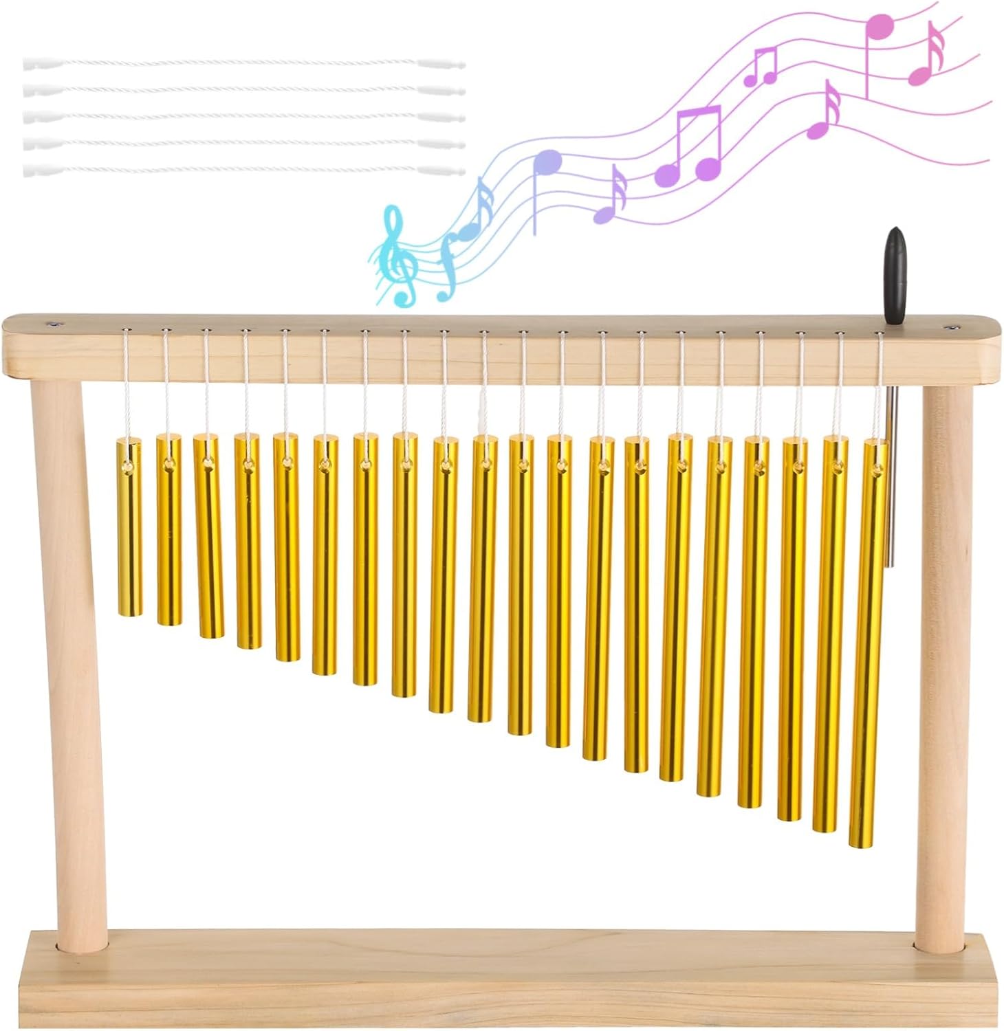 Desktop Serenity Bell, 20-Bar Wind Chime with Mallet, Wooden Musical Instrument for Youth and Adults