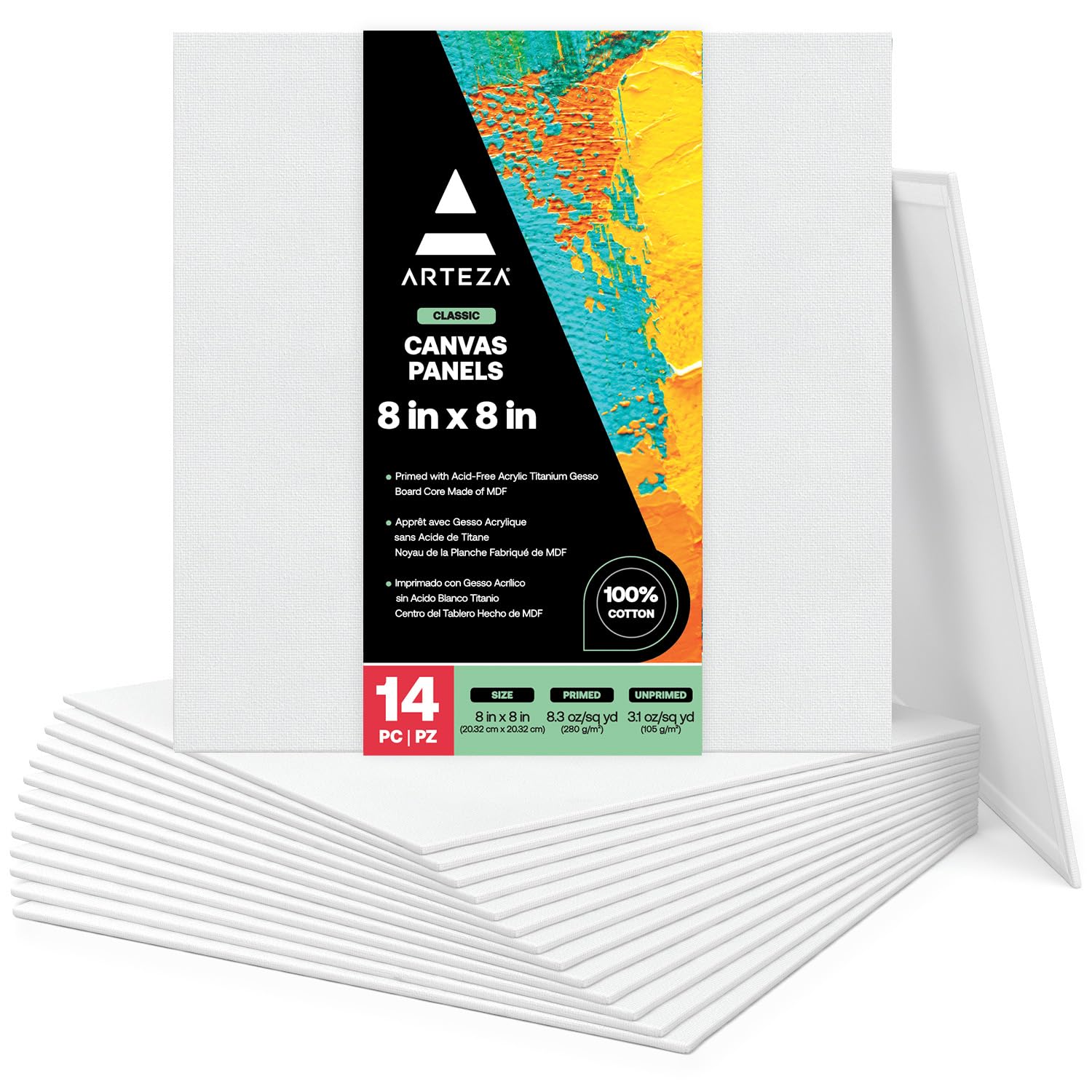 Amazon.com: ARTEZA Canvas Boards for Painting, 8 x 8 Inches, Pack