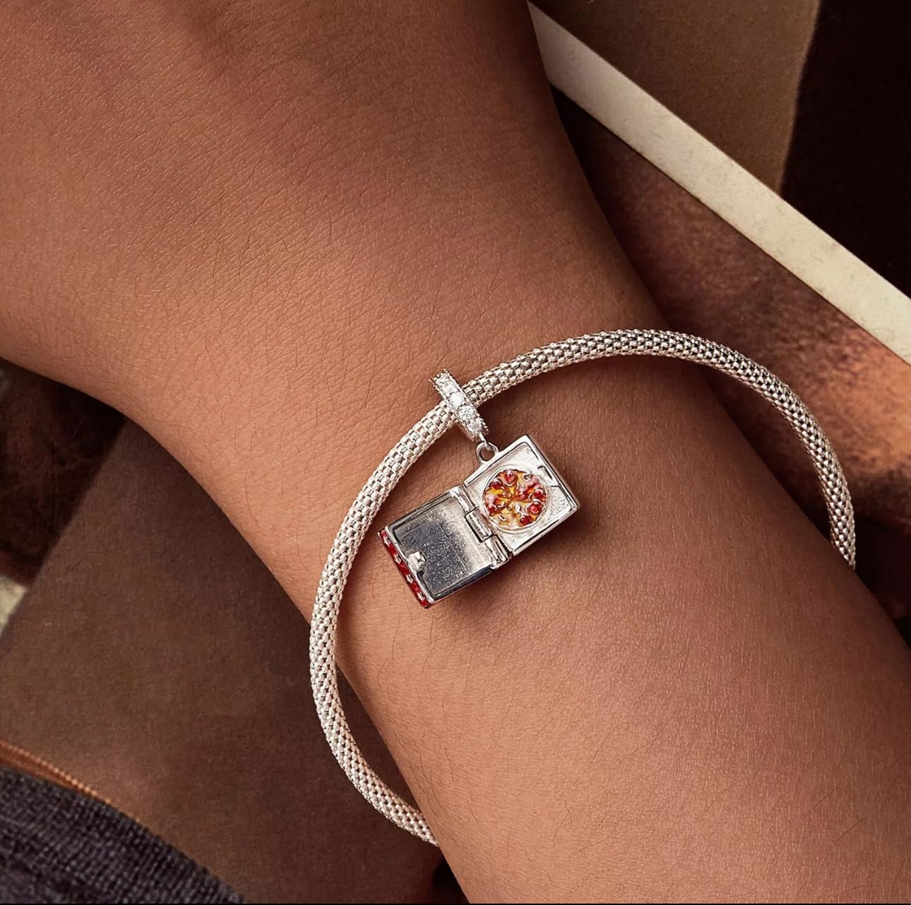Charm-Anhänger „I Love Pizza“ echtem 925er Sterlingsilber, kompatibel Armband