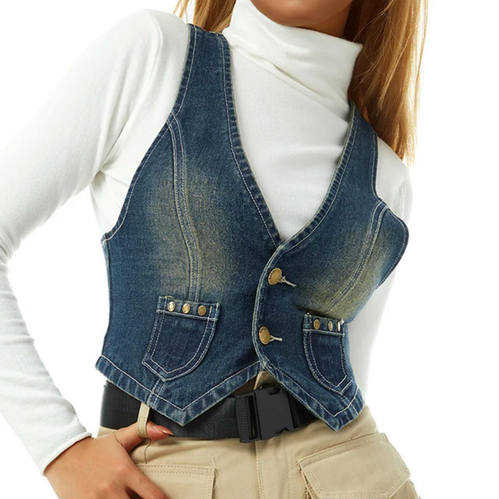 Débardeur sans manches finitions soignées col en V gilet haut de gamme femme style rétro chic