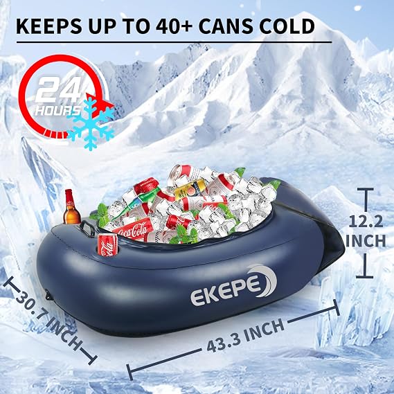 EKEPE Inflatable Kayak Floating Cooler, 40 QT - River Cooler Float with Tow Rope for Kayaking & Boating, Heavy Duty PVC Dry Storage Vessel Built in Four Cup Holder for Outdoor Enthusiasts