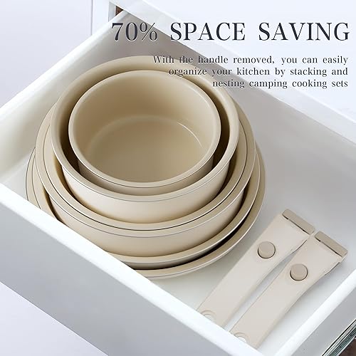 Miniatura 6 de Juego de utensilios de cocina de cerámica  Juegos de utensilios de cocina con mango desmontable ollas y sartenes con asas extraíbles, sartenes