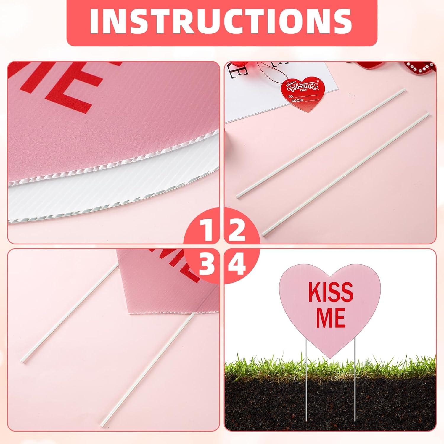 Remerry 12 Pieces Valentine‘s Day Conversation Hearts Yard Signs with Stakes Large Valentines Yard Lawn Decor Heart Shape Valentine Sayings Lawn Signs for Walkway Outdoor Decorations(Classic Style)