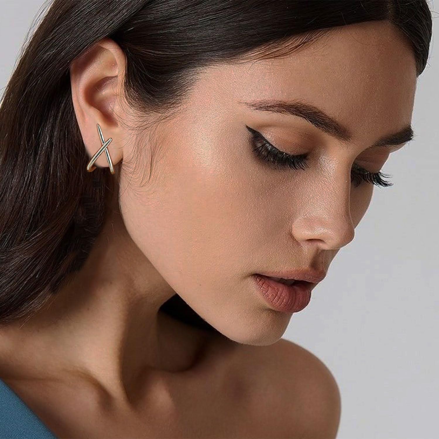 Unusual Golden Stud Earrings for Women Minimalist Curved Bar Studs Earrings Trendy Ear Jewelry - Image 3