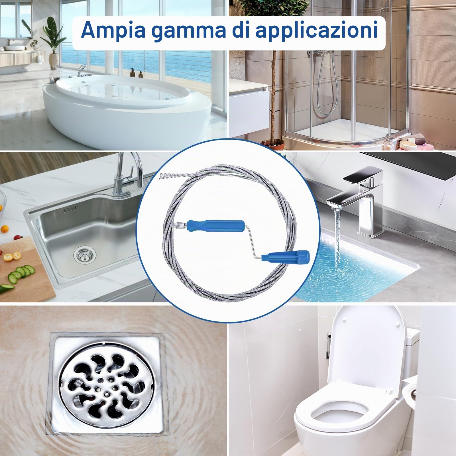 Stura lavandini e scarichi professionale 6 m x 6 mm Sonda sturatubi Molla Sturatubi Stura wc Sonda sturatubi per idropulitrice,Molla sturatubi Cleaning Claw per bagno, vasca…