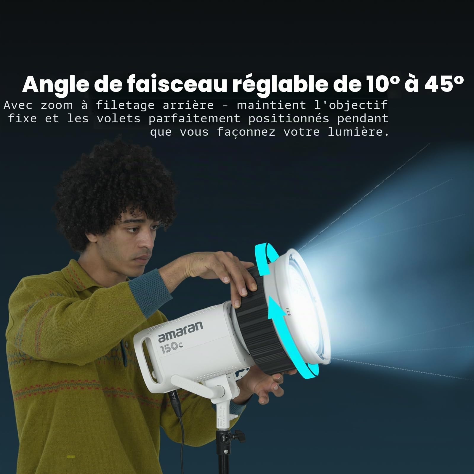 10X Lentille Fresnel à Monture Bowens avec Volets Amovibles, Angle de Faisceau Réglable 10–45°, Modificateur de Projecteur pour Lampes COB ≤600W, Contrôle Cinématographique pour Film & Studio