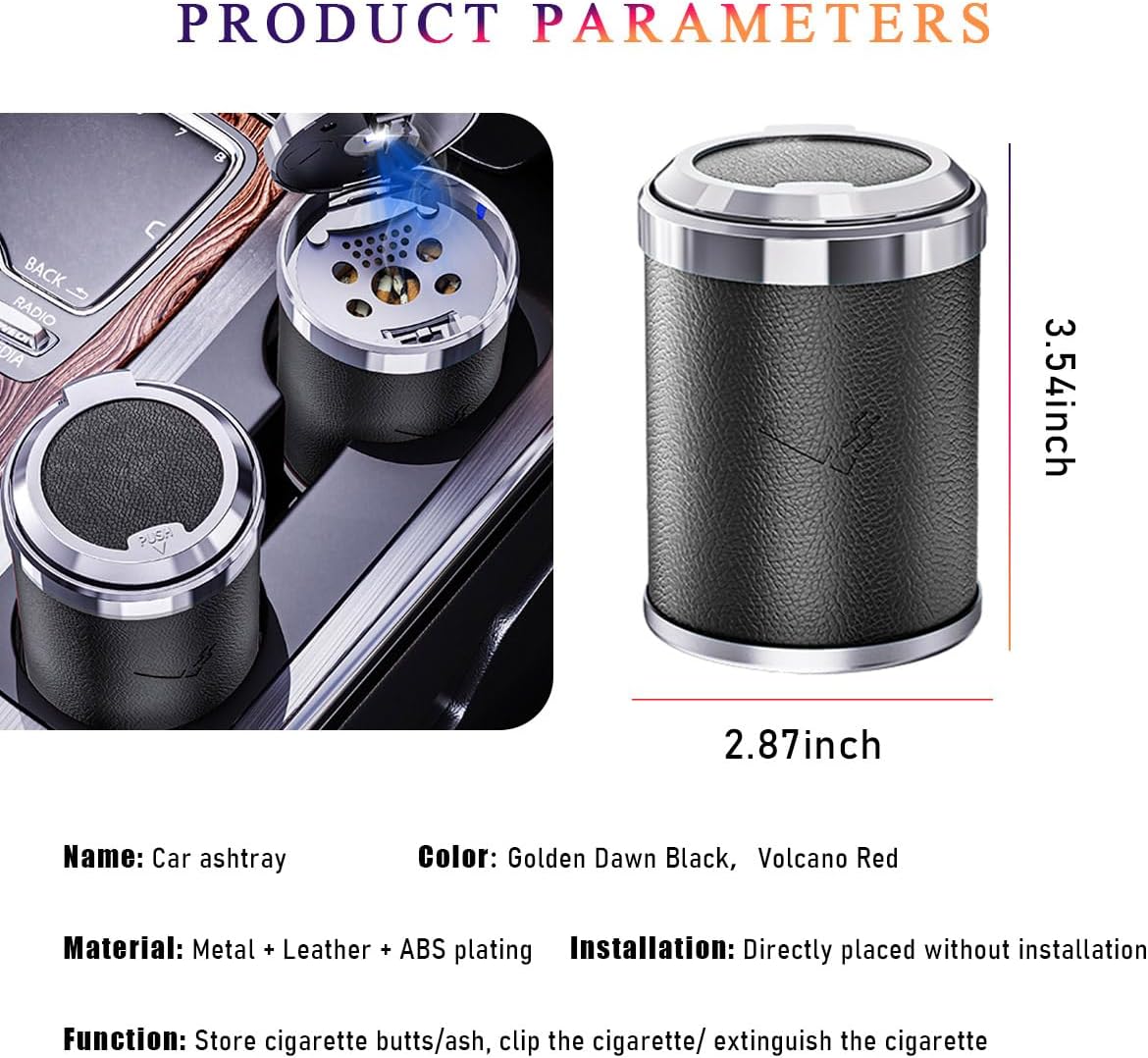 Wevdn Car Ashtray with Lid, Detachable & Portable Stainless Steel Smokeless Ashtrays for Car, Mini Universal Smell Proof Windproof Car Ashtray with LED Blue Light, Car Accessories (Black)