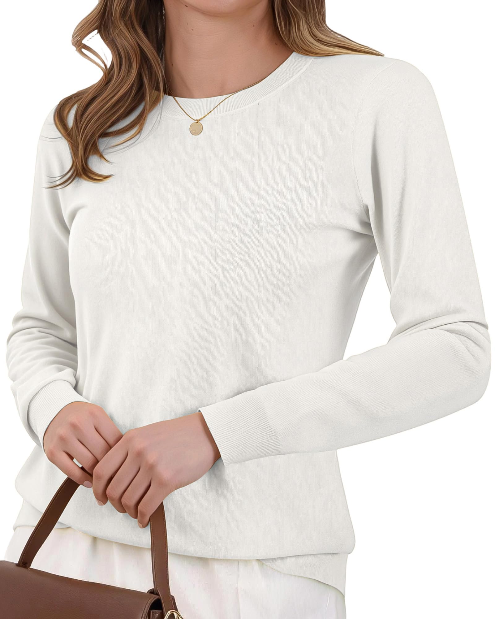 Womens Wool Blend Pullover Sweaters Crew Neck Classic Dressy Elegant Long Sleeve Fall Winter Sweater Top