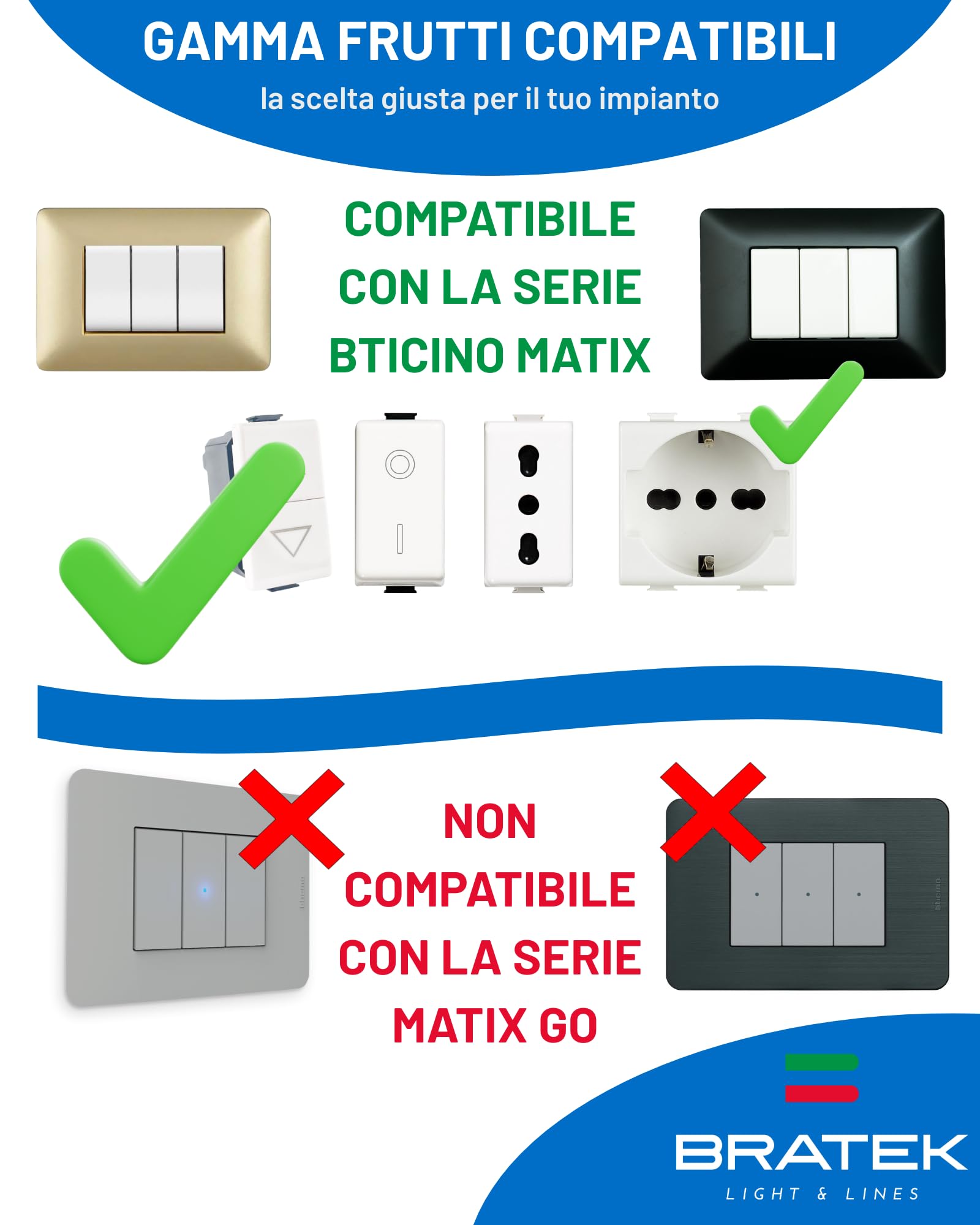 Bratek Pulsante Portanome per Campanello Porta Ingresso Casa Compatibile Bticino Matix - Pulsante Campanello Esterno Casa da Incasso con Targa Porta Nome x Supporti Matix - Sostituisce AM5008, Bianco