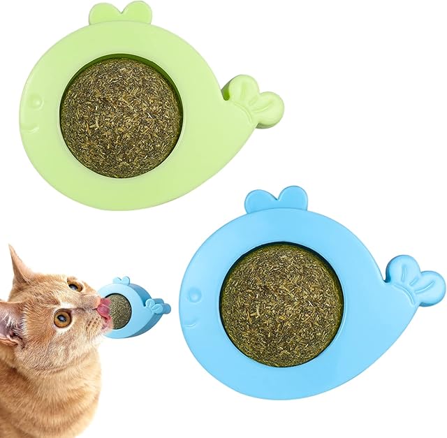 Chutoral 2Pack Replaceable Catnip Balls Toys for Cat, Whale Cat Nip Ball Cat Toys Catnip Edible Balls Catnip Edible Wall Ball for Kitten Cat Head