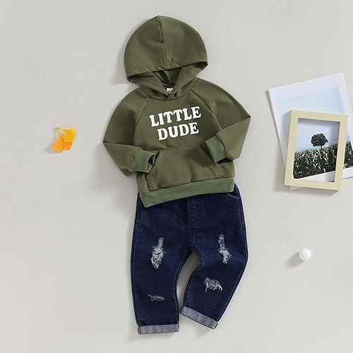 Miniatura 3 de Ropa de bebé niño pequeño 12 18M 2 3 4 5T Little Dude - Trajes de mezclilla para otoño e invierno, suéter de manga larga con capucha y pantalones de