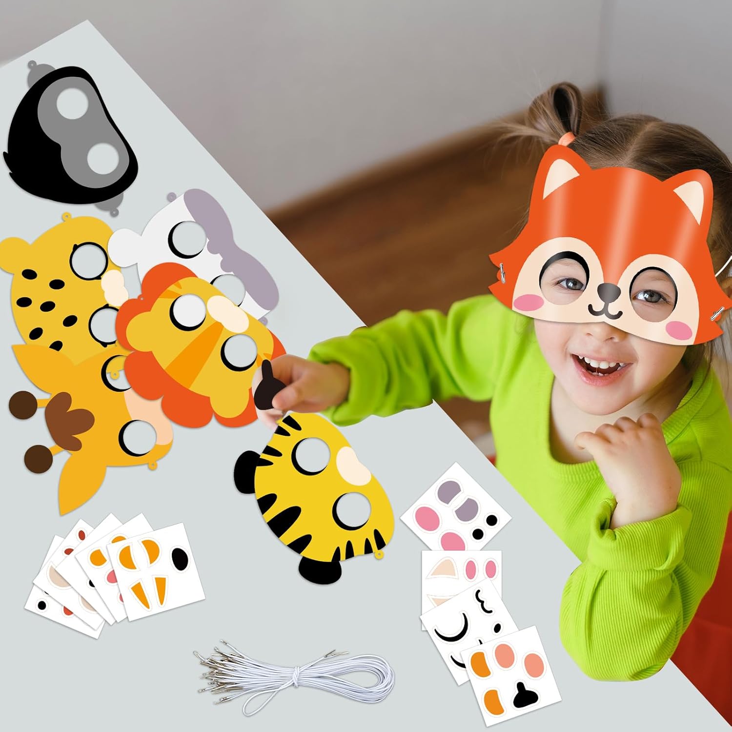 36 Set Jungle Animal Masks Crafts for Kids Safari Birthday Face Mask Paper Art Craft Kit DIY Zoo Stickers Gift Masquerade Birthday Dress-Up Party Favors Classroom School Supplies - Image 5
