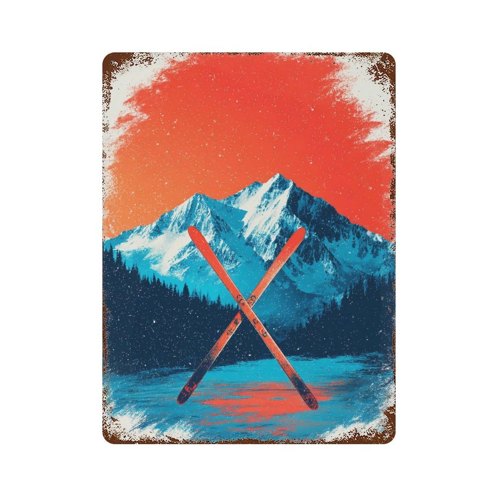 Snowy Mountain Ski Adventure -2 Retro Metal Sign 15.7"x11.8", for Bistro, Counter And Cafe Decor, Rustic Home Decor