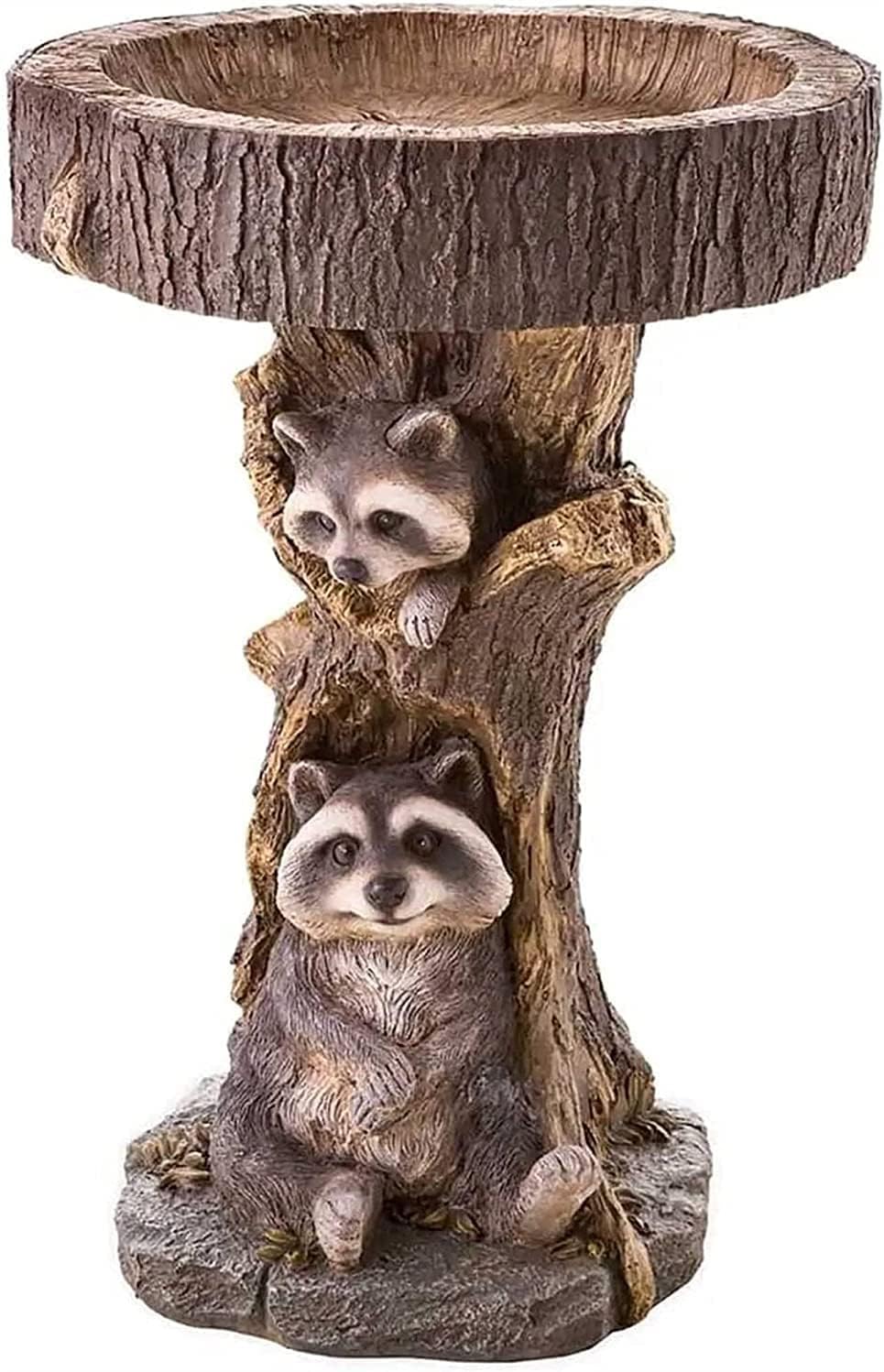 For Garden Home Family Office Figurines Furnishings Art Gift Abstract Ornaments Crafts Decoration Garden Birdbath Resin Raccoon Birdbath, Polyresin Feeder Bird Bath, Unique Garden Decoration Ornament