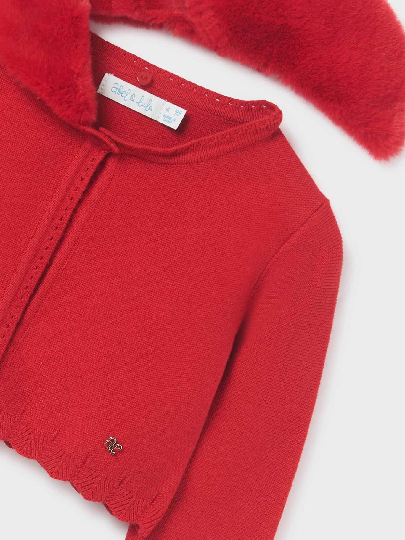 Abel & Lula Cardigan Tricot Colletto pell per Bambine e Ragazze Rosso