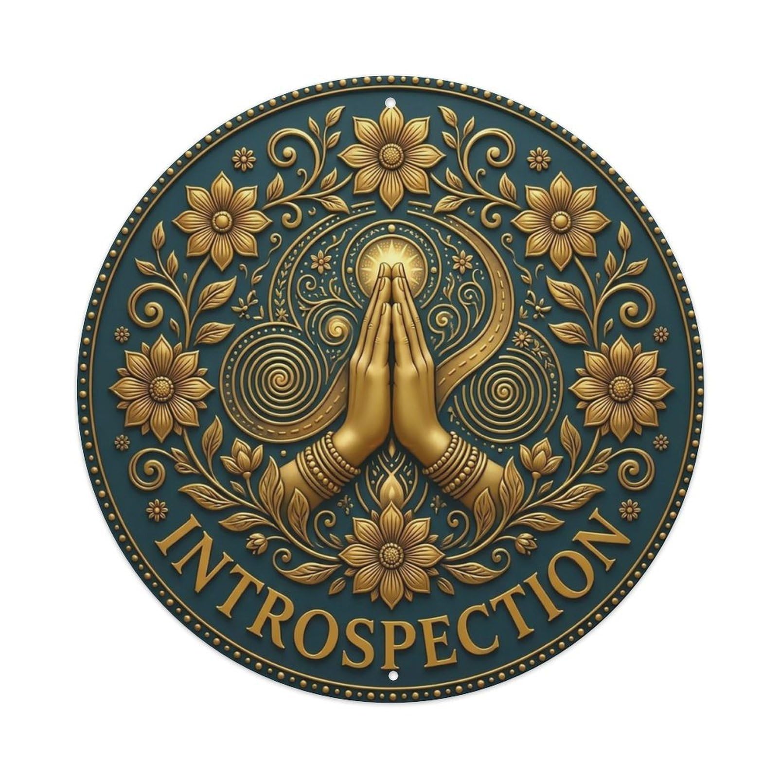 Vintage Namaste Praying Hands Introspection Flower Zen Yoga Metal Tin Sign