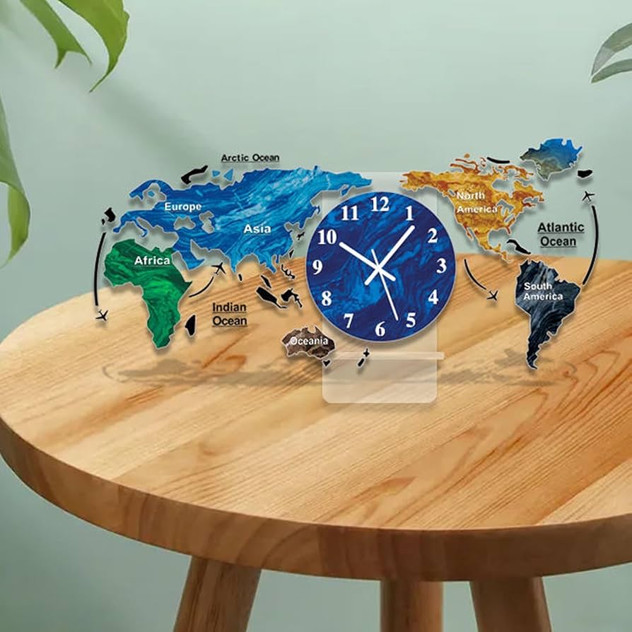 A.R.T 世界地図デザイン置き時計 Amazon.co.jp: 3D世界地図の壁時計、大きい アクリル 世界地図