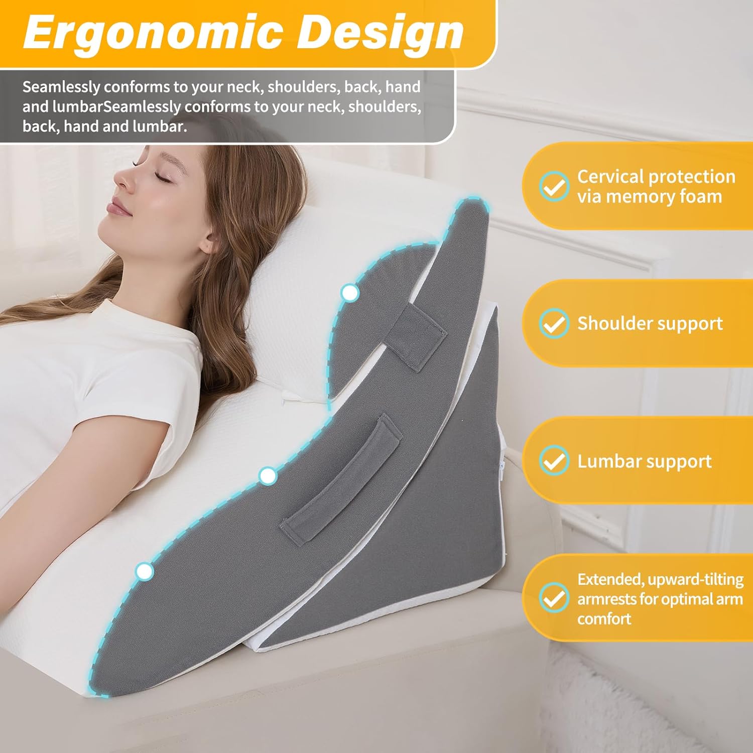 Wedge Pillow Set for After Surgery – 4PCS Orthopedic Bed Wedge Pillows for Sleeping – Adjustable Memory Foam Triangle Support for Back Pain Relief, Acid Reflux & Recovery (Grey)