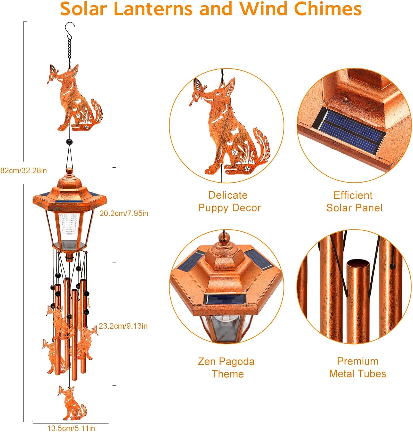 Dog Solar Wind Chimes for Outside, Birthday Gifts for Mom Women Grandma Mother's Day Memorial, 34-Inch Windchimes with Wind Spinner, Outdoor Hanging Solar Lights Waterproof Garden Decor Patio Yard