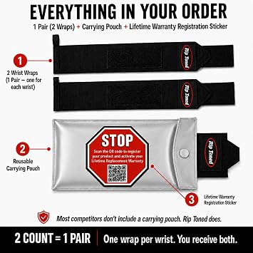 Rip Toned 18 Wrist Wraps for Weightlifting - Stiff & Flex, USPA & USAPL