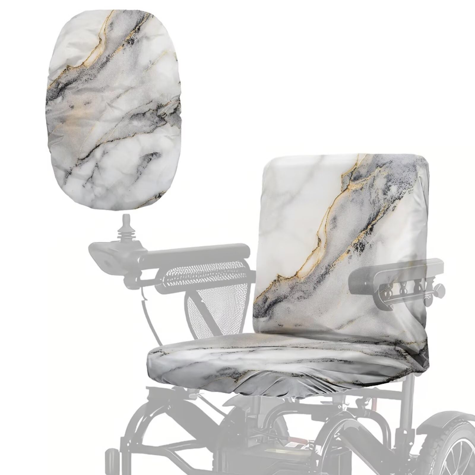 Poceacles Mobility Scooter Seat Cover Universal Seat Cover for Power Wheelchair with Elastic Edge Adjustable Buckle, Electric Wheelchair Seat Covers for Indoor Outdoor, White Grey Marble — image 1