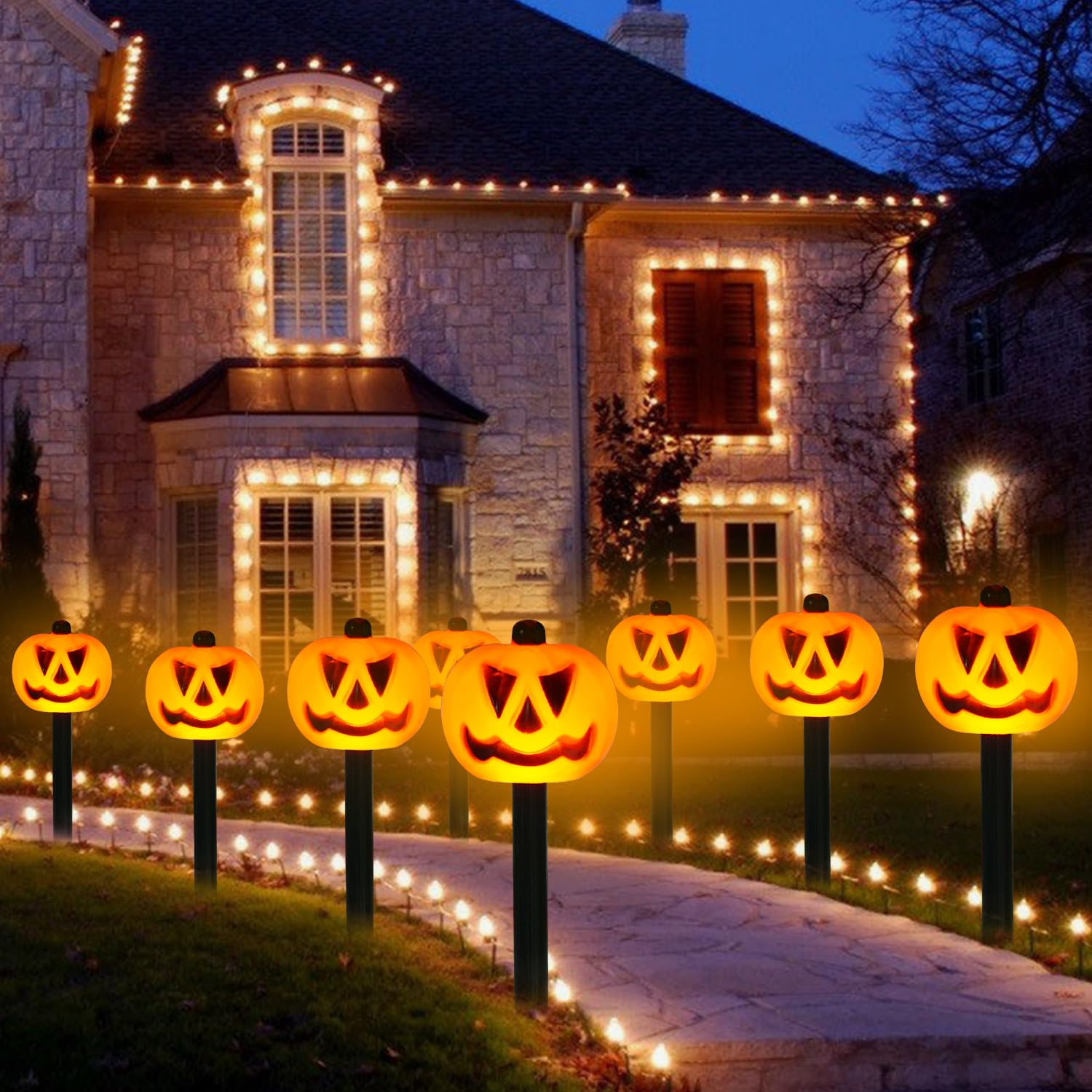 Halloween Decorations Outdoor 4 Sets Solar Pumpkin Pathway Lights Outside |  Desertcart Seychelles, image size:1500x1500