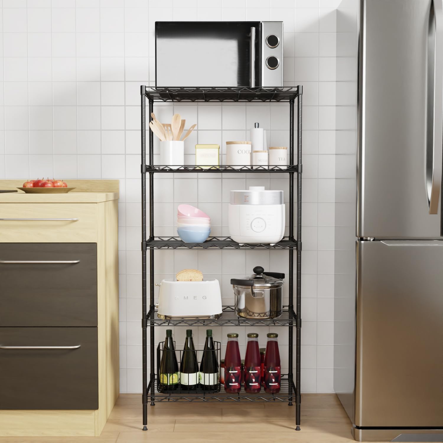 PayLessHere | 5-Tier Wire Shelf | 24"x14"x60" | Black | Adjustable Racks | Heavy-Duty Storage Shelves, Holds Upto 750 lbs | Rust-Resistant, No-Tool Assembly | for Home, Garage Shelving