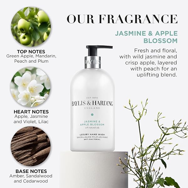 Baylis & Harding Jasmine and Apple Blossom Anti-Bacterial Hand Wash, 500 ml (Pack of 3) - Vegan Friendly - 3