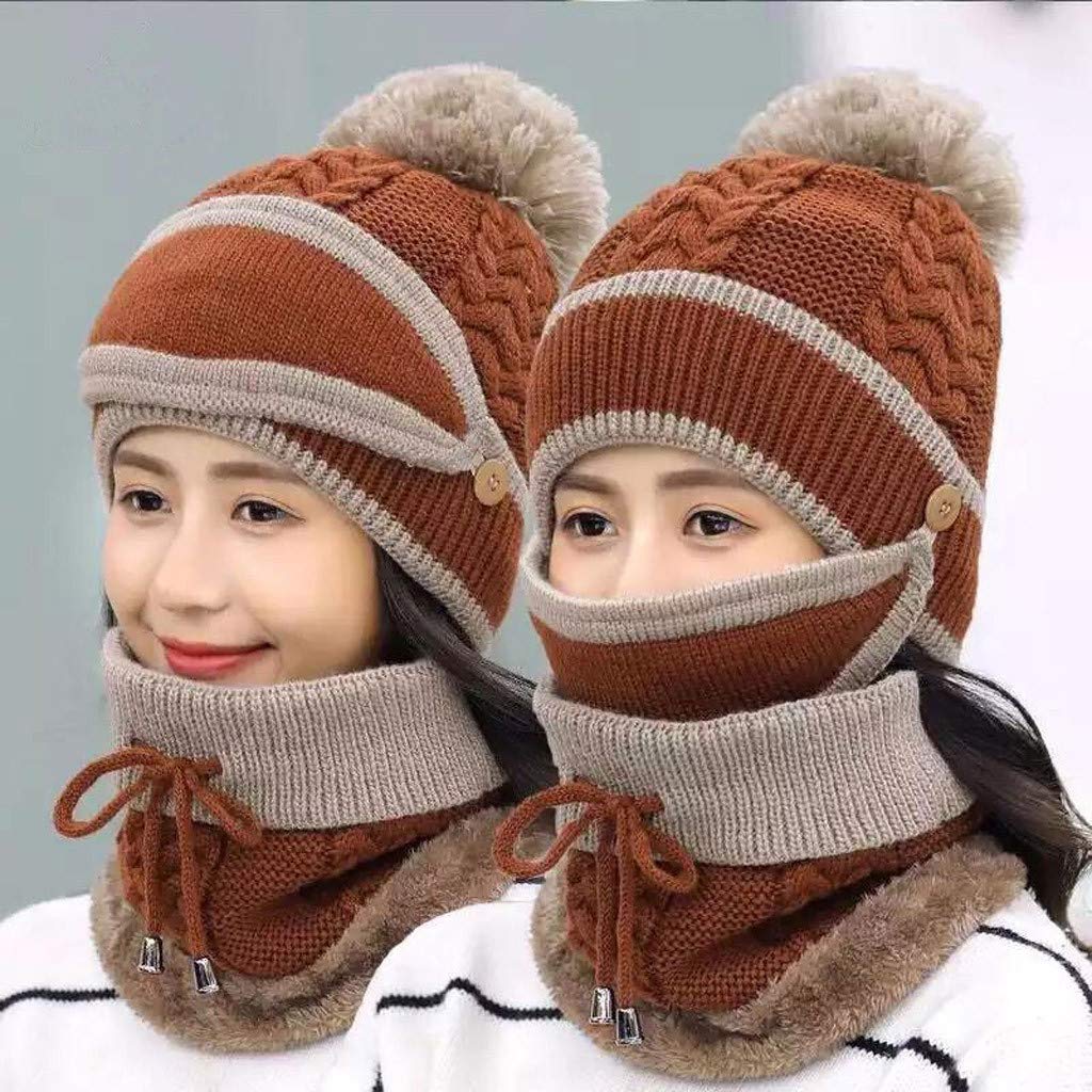 Czapka szalik zestaw unisex czapka z pomponem zimowa rozciągliwa ciepła dzianina czapka dzianinowa czapka zimowa elastyczna dla kobiet mężczyzn dziewcząt chłopców dorosłych dzieci, Kaffee, jeden rozmiar