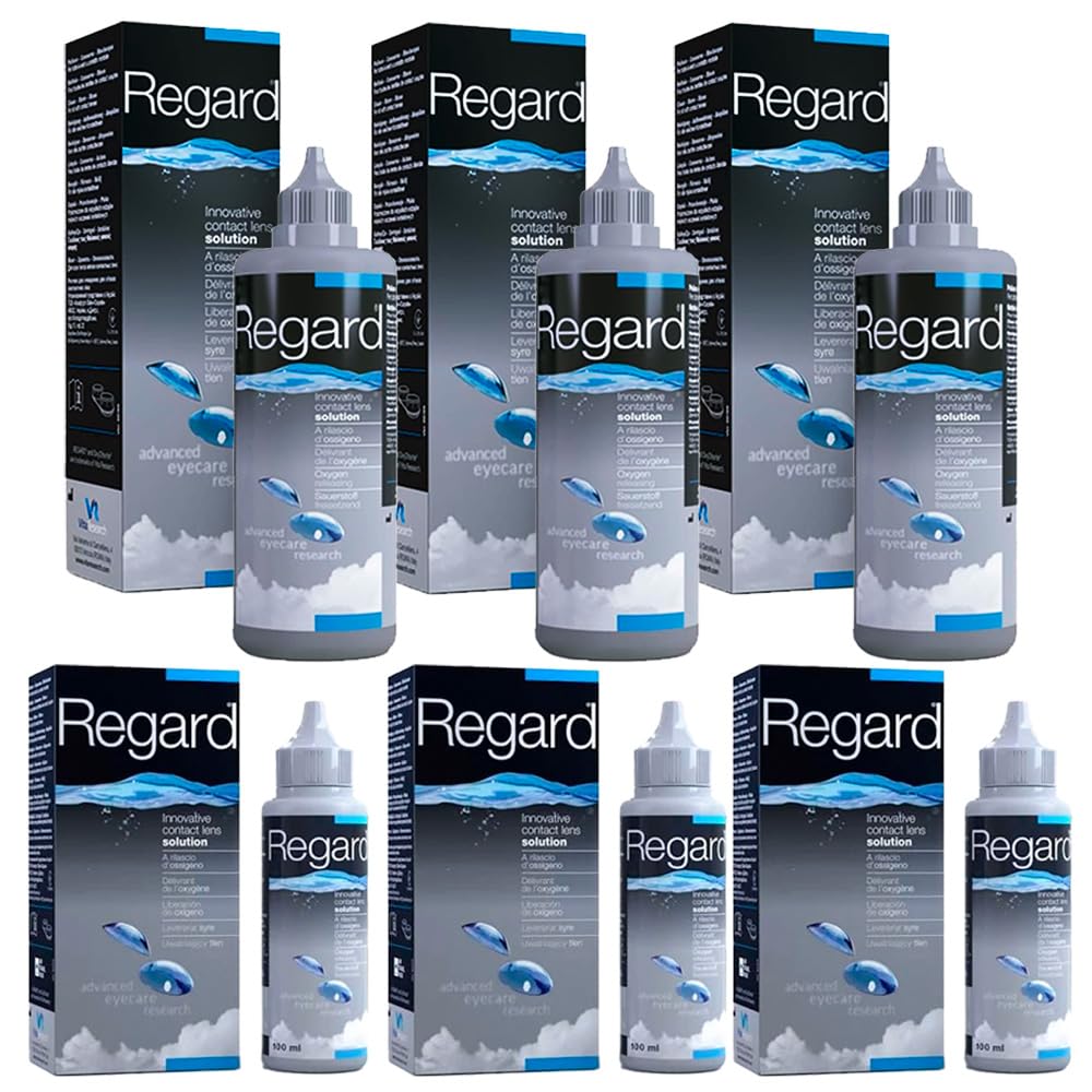 Regard MEGA PACK 3x355ml + 3x100ml – Konservierungsmittelfreie Lösung zum Reinigen, Desinfizieren und Befeuchten von Kontaktlinsen – Sparpack – Umfassender Augenschutz – Ideal für REISEN