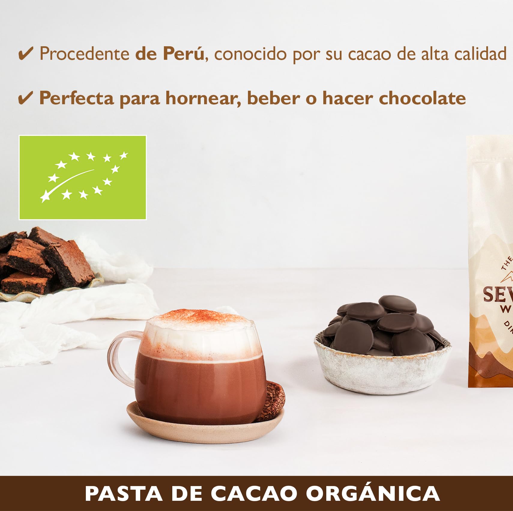 Sevenhills Wholefoods Pasta De Cacao (Licor, Masa) Orgánico, Obleas, 500g | obleas/discos de 1 kg para chocolate caliente y repostería, sin azúcar, en forma de botones o gotas