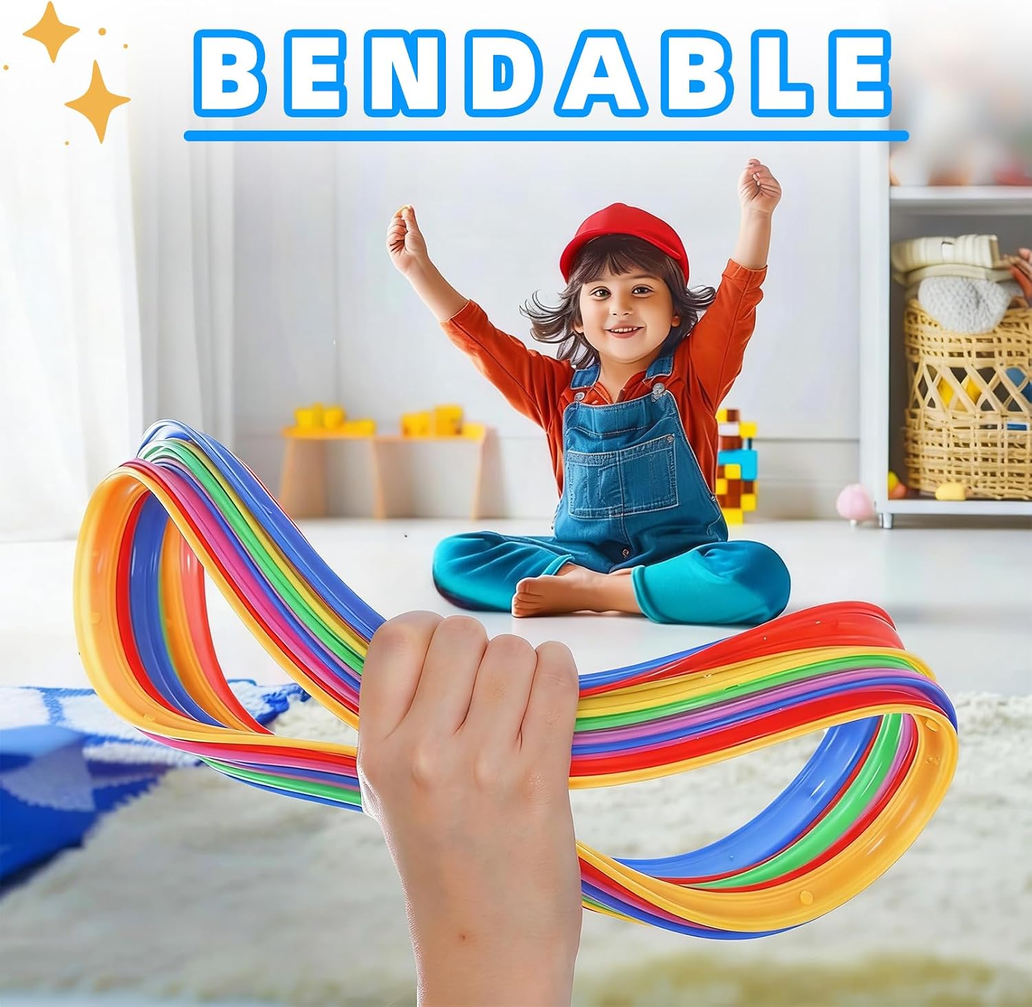 2 in 1 Hopscotch and Bean Bag Toss Set, Hopscotch Ring Game, Bean Bag Toss Game,10 Multi-Colored Plastic Rings and 10 Connectors for Indoor Outdoor Balance Agility Training Obstacle Course