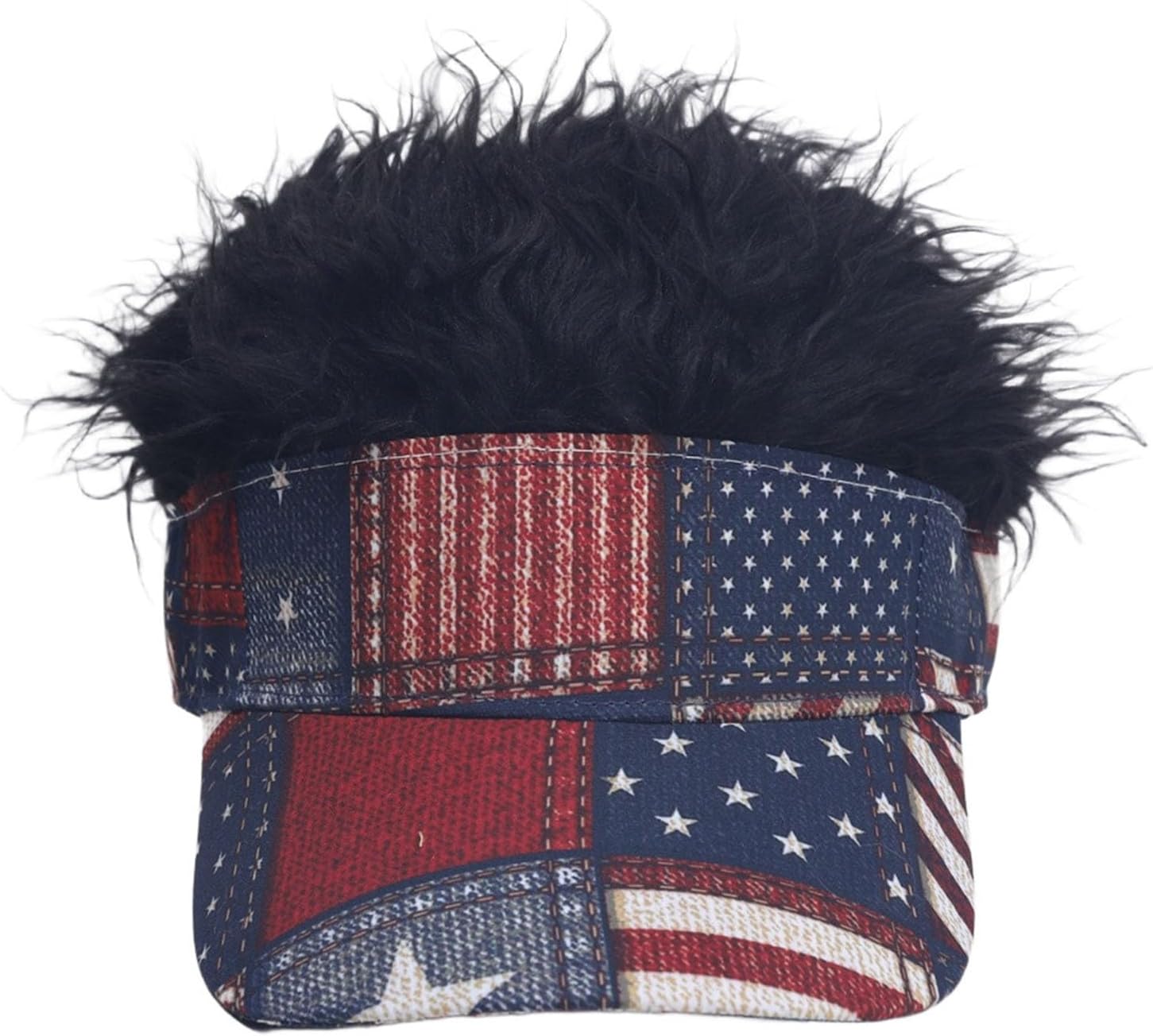 USA Flag Wig Baseball Cap Funny Stars and Stripes Patriotic Hat Fake Hair image 4