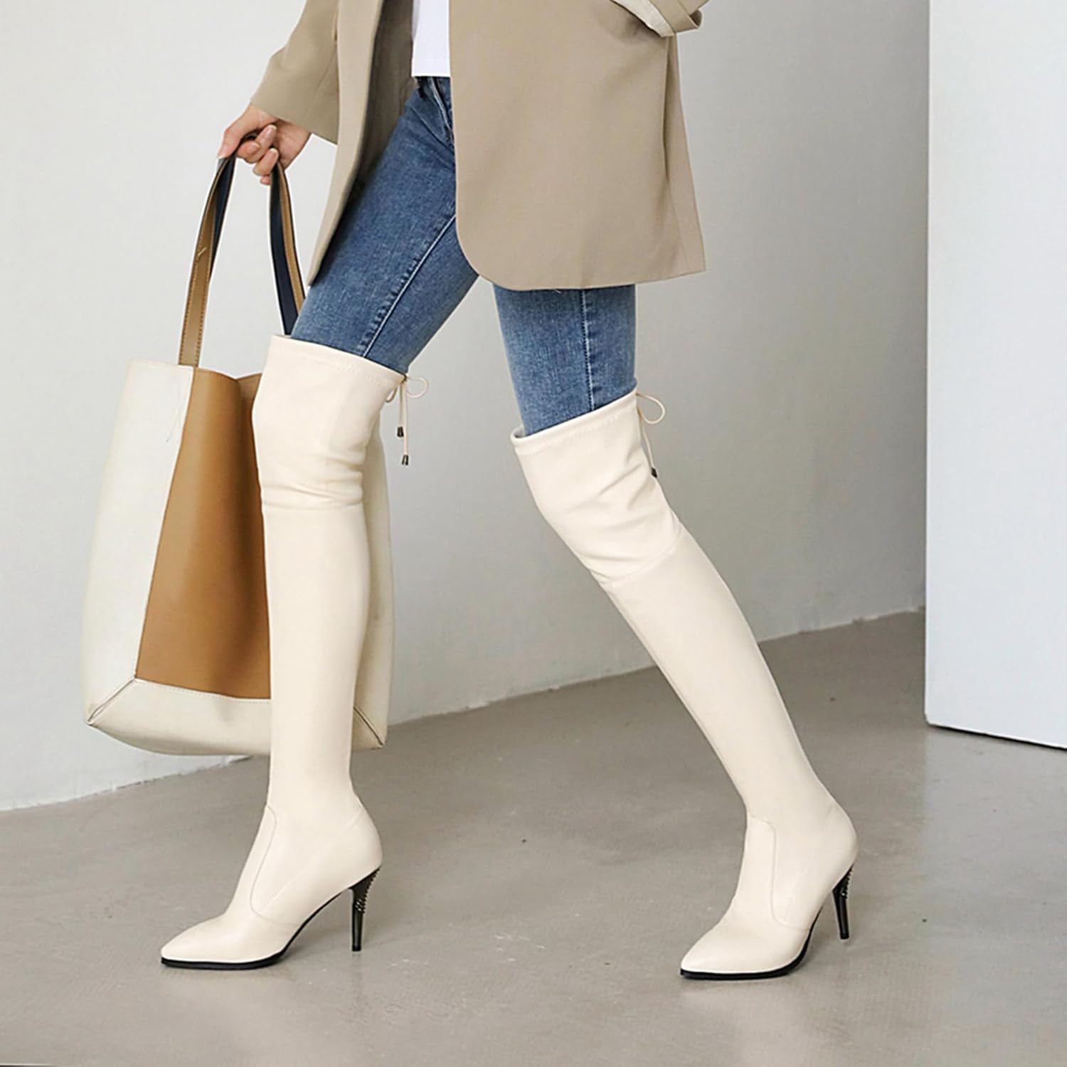 Gicoiz Pointed Toe Over The Knee Boots Women Stiletto