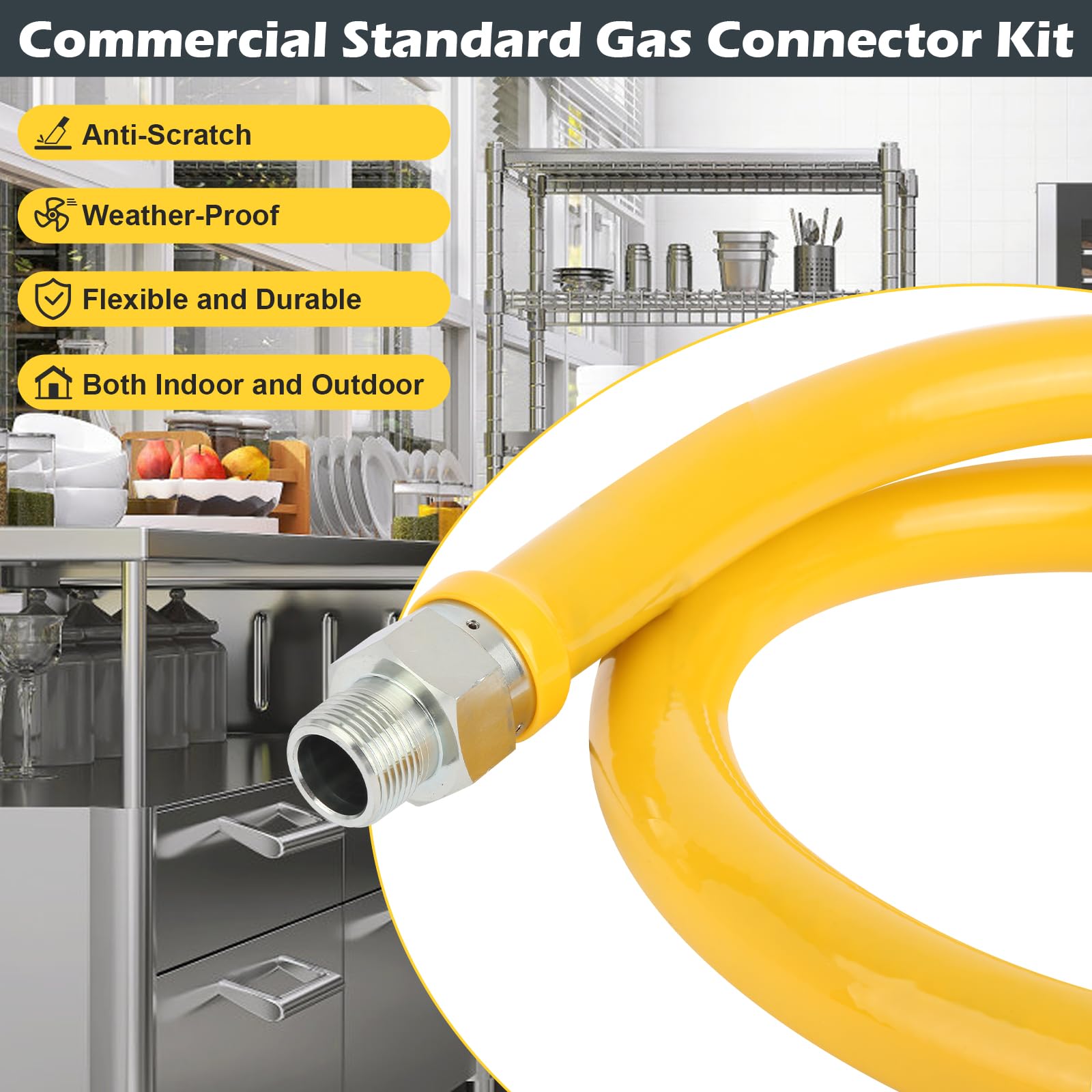 Wayona Manguera de gas de 3/4 pulgadas con accesorios de conexión rápida, kit de conector de línea flexible de gas de 48 pulgadas, kit de sistema de seguridad 1675kit48, manguera de línea de gas