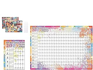壁掛けカレンダー 2025、通年カレンダー ホームオフィス - 通年の部屋の装飾カレンダー|ホリデーカレンダーデイリースケジューラ、デイリープランナー大判壁掛けカレンダー2025、カラフルデザインプランナー2025。