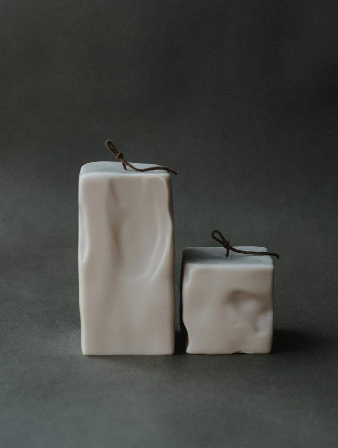 LAWA Raw Block Set of 2 Candle - Beautiful Handmade Pillar Scented Soy Wax Elegant Aesthetic Candle Housewarming Gift Home Room Shelf Decor Idea (Light Beige, Set of 2)